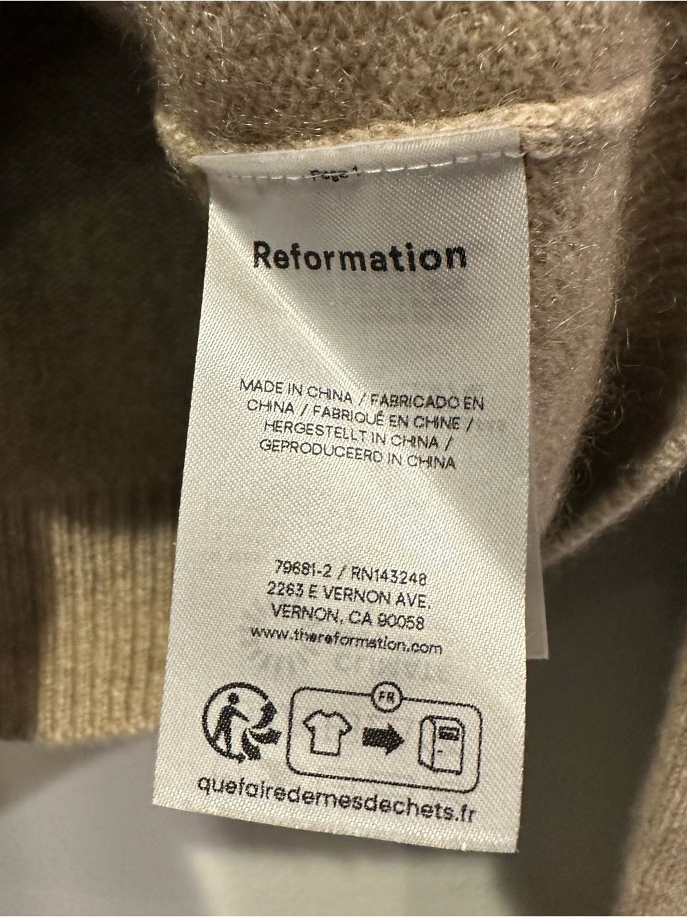 Reformation Women’s Clara Cashmere Cardigan with beige and Navy Diamonds - Picture 7 of 10